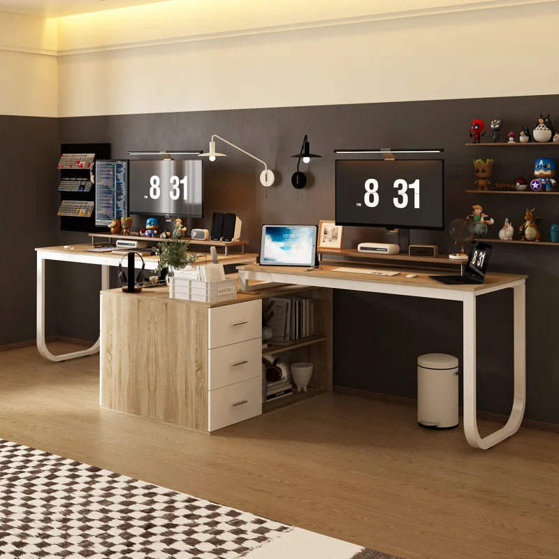 Furnishiaa Modular Office Desk Set – 2 Solid Sheesham Wood Tables with Cabinets & Storage