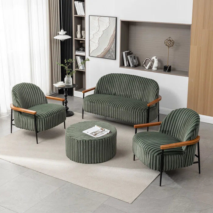 Furnishiaa 4-Piece Modern Living Room Sofa Set – Solid Sheesham Wood Armrests