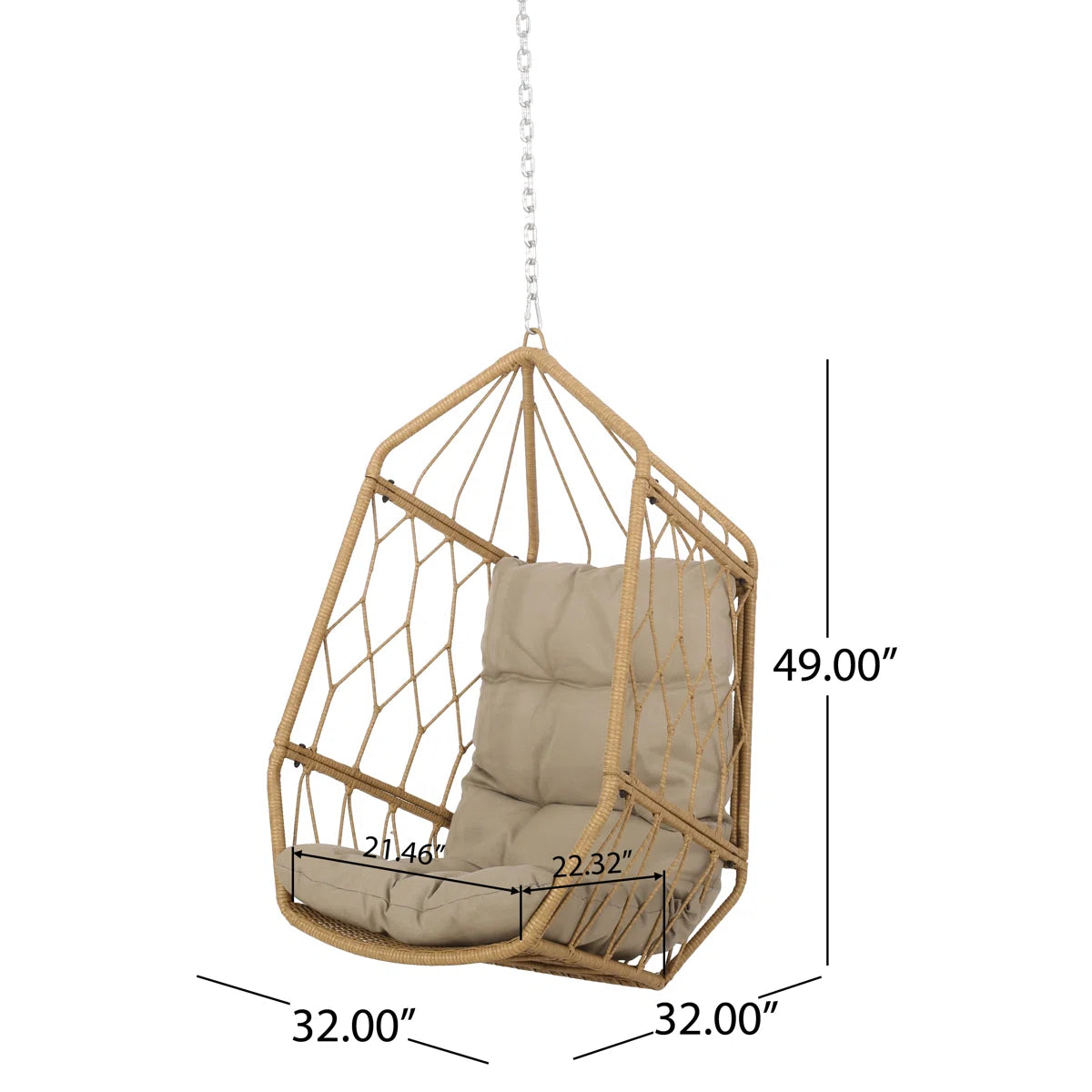 Furnishiaa Wicker Hanging Basket Swing Chair – With Cushions & Steel Frame for Indoor & Outdoor Use