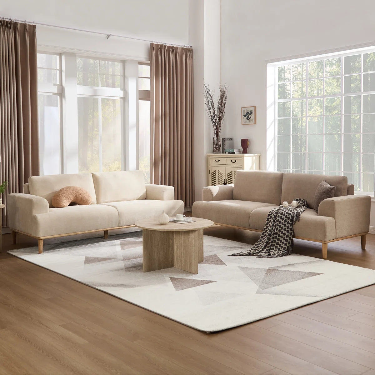 Furnishiaa Upholstered Standard 3-Seater Sofa with Solid Wood Legs