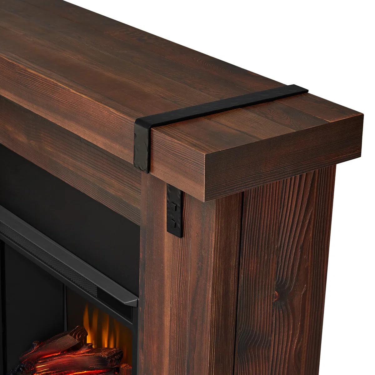 Solid Sheesham Wood Electric Fireplace – Rustic Charm & Modern Heating