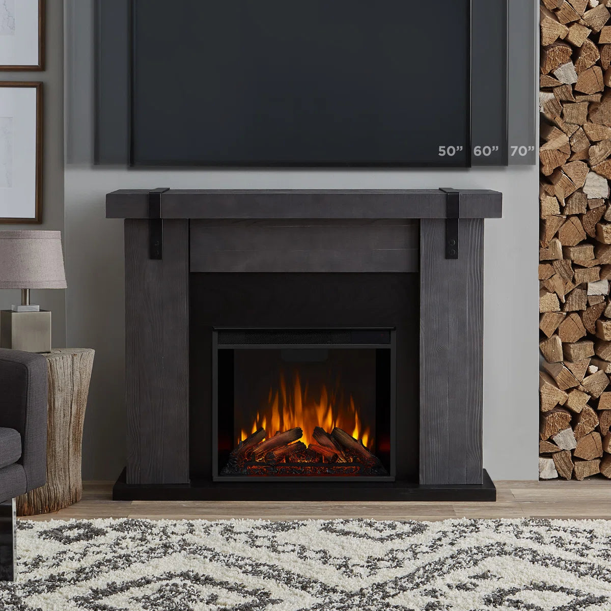 Solid Sheesham Wood Electric Fireplace – Rustic Charm & Modern Heating