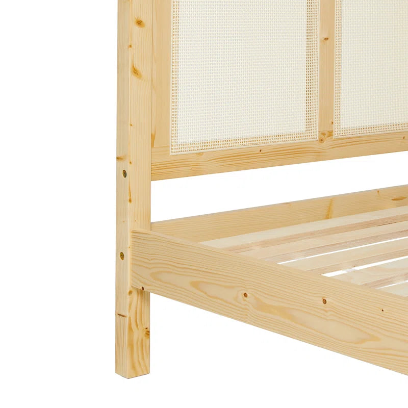 Solid Canadian Pine Wood Natural Cane Platform Bed