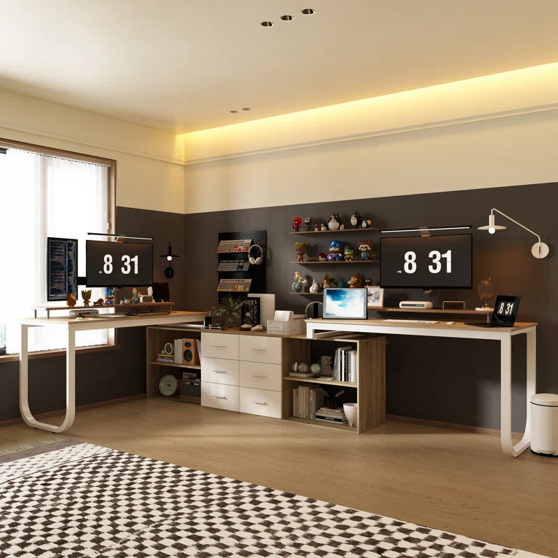 Furnishiaa Modular Office Desk Set – 2 Solid Sheesham Wood Tables with Cabinets & Storage