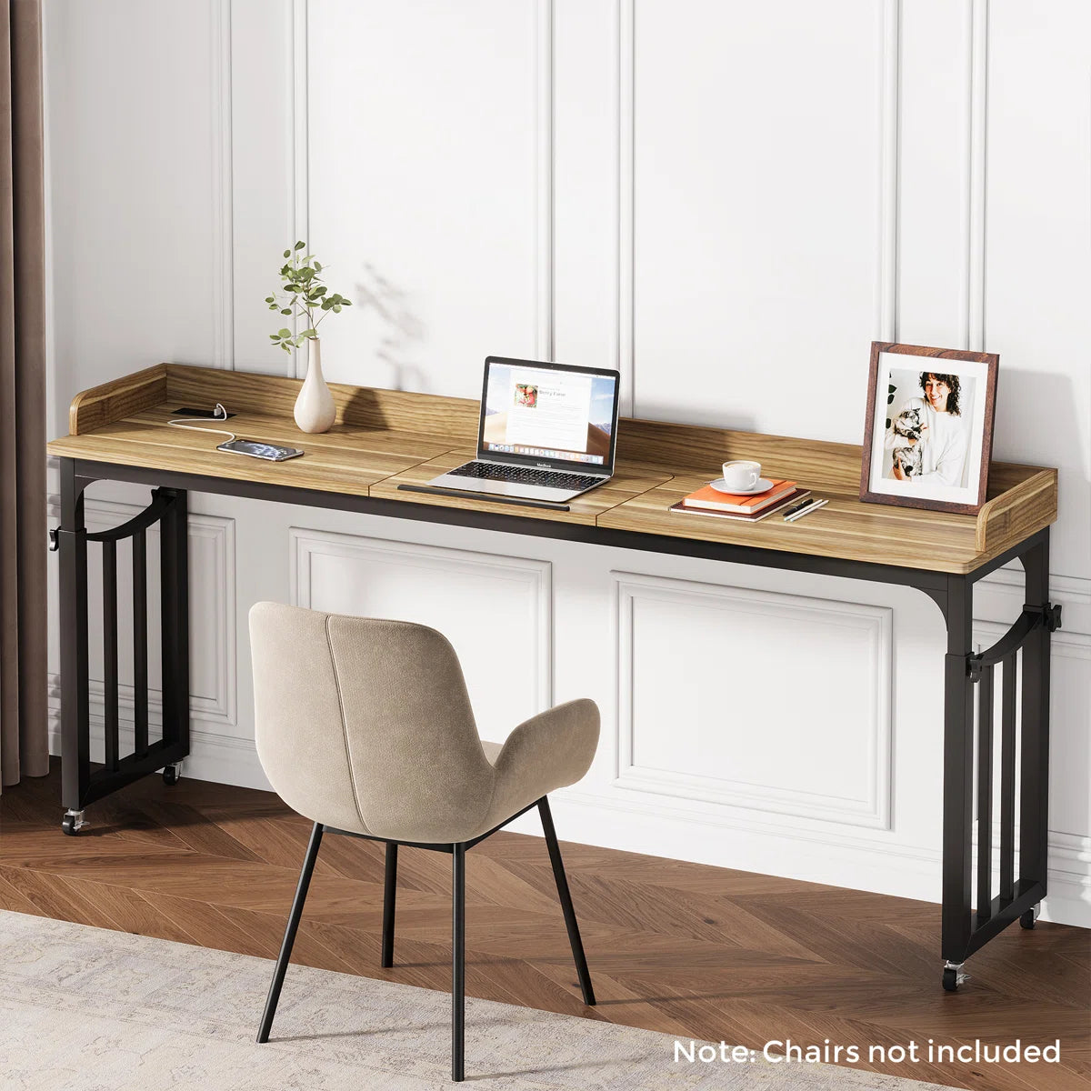 Furnishiaa Sheesham Wood Overbed Standing Desk with Wheels and Power Outlet – 180 cm