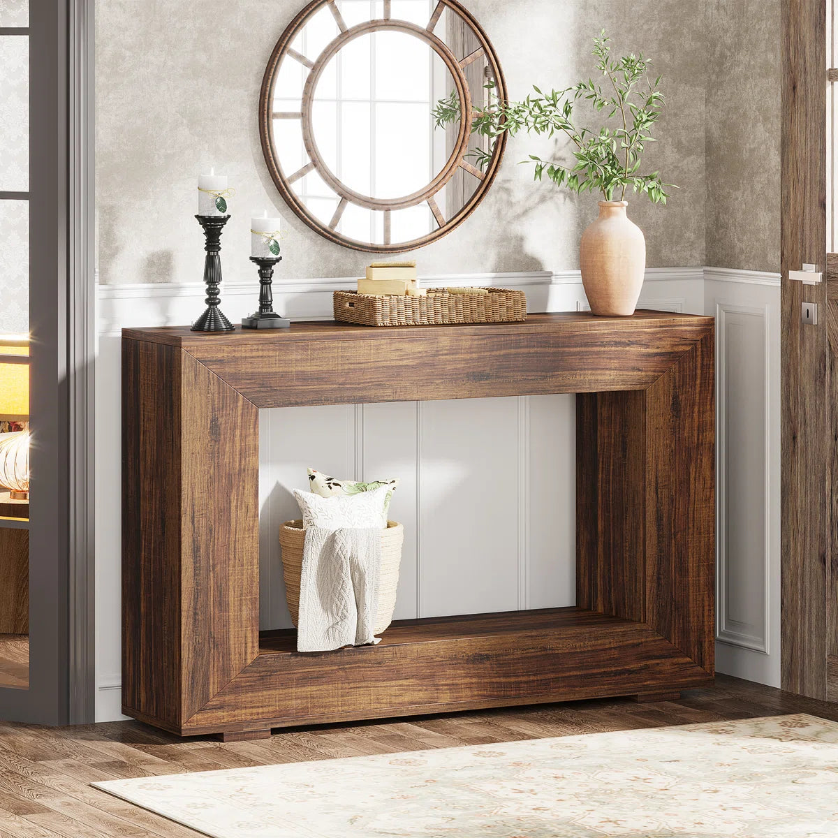 Furnishiaa Solid Sheesham Wood Console Table with Storage Shelf