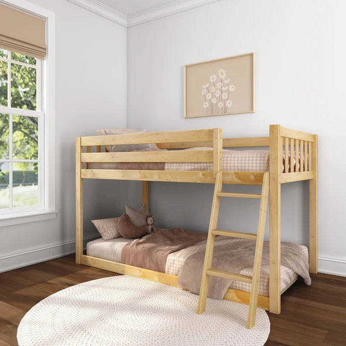 Furnishiaa Solid Sheesham Wood Twin Over Twin Low Bunk Bed