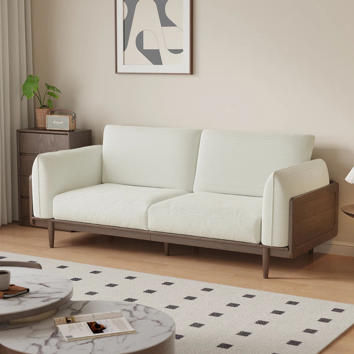 Elegant 3-Seater Corduroy Sofa with Solid Sheesham Wood Frame