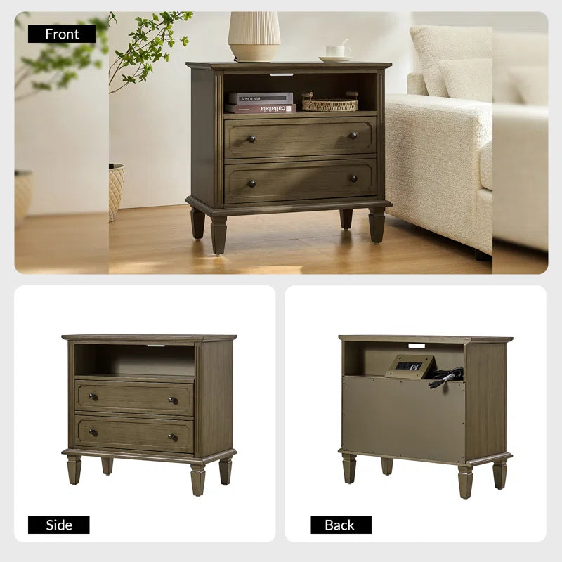 2-Piece Solid Sheesham Wood Nightstand Set with Charging Station – Furnishiaa