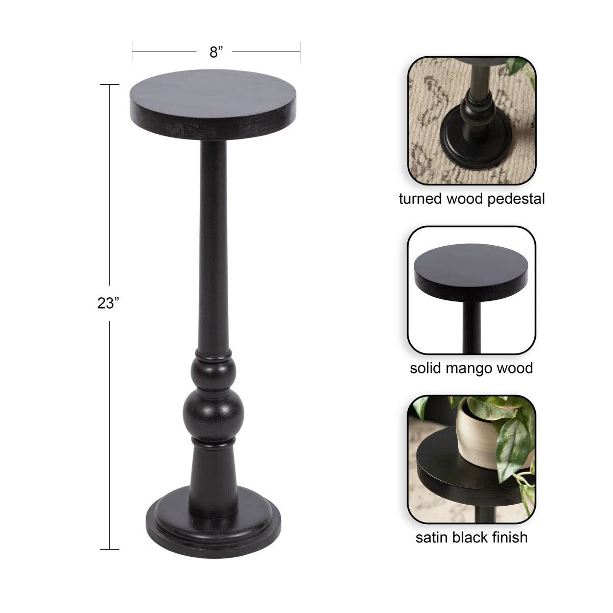 Furnishiaa Round Pedestal End Table – Solid Sheesham Wood