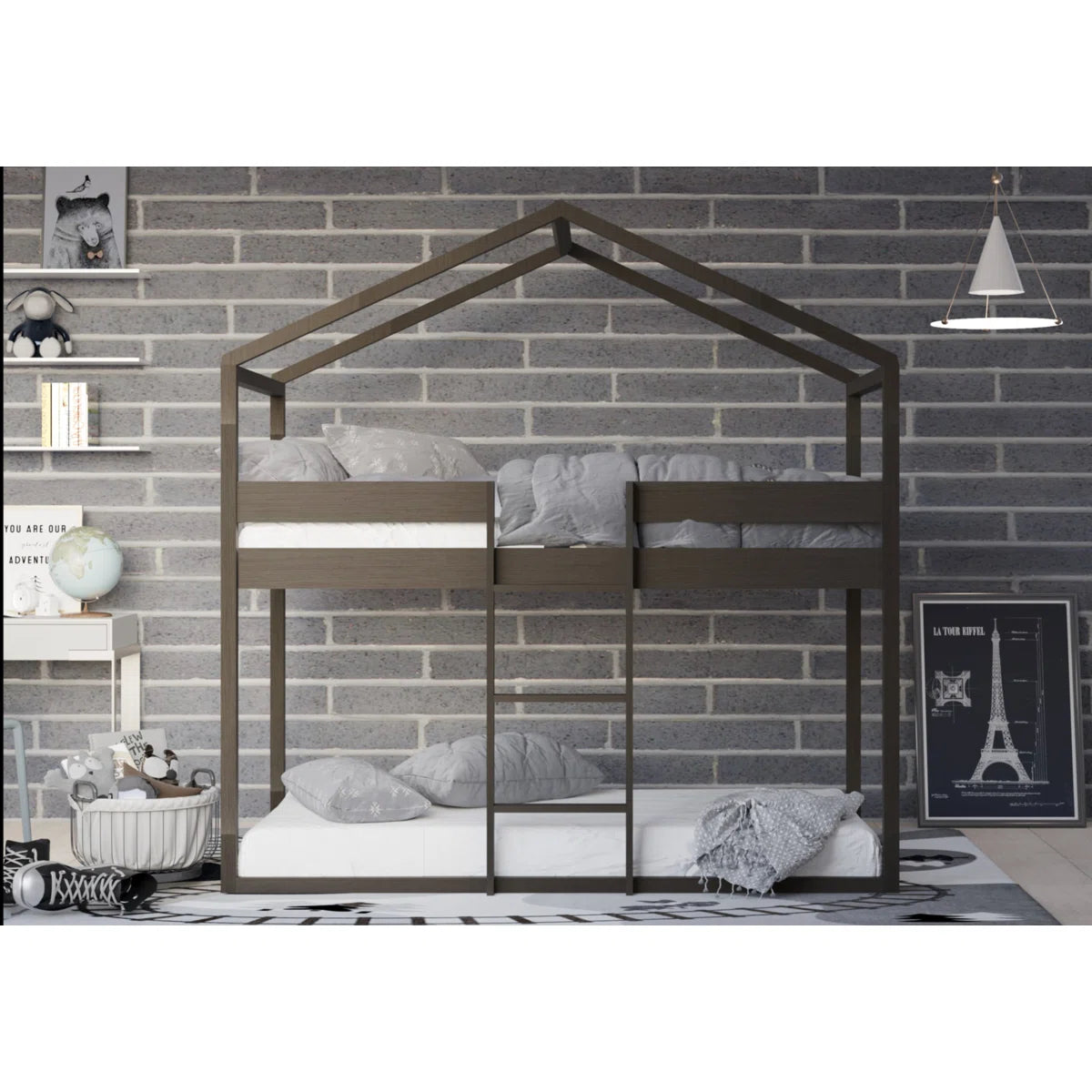 Furnishiaa Twin Over Twin House-Shaped Bunk Bed