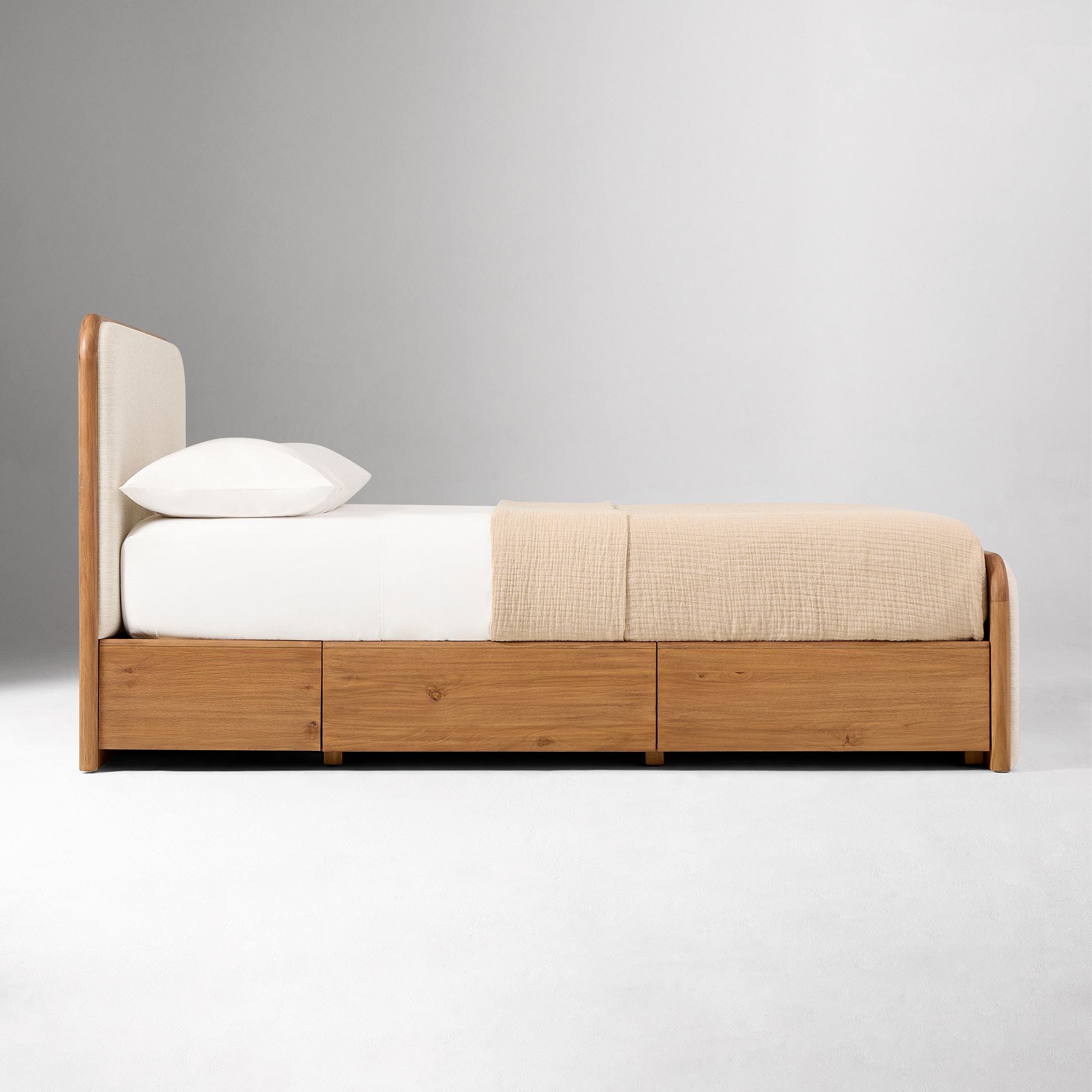Furnishiaa Solid Sheesham Wood Upholstered Storage Bed with Drawers
