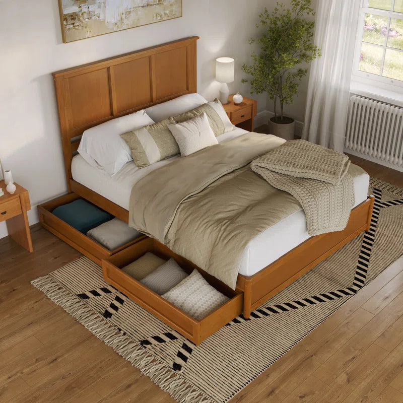 Furnishiaa Solid Sheesham Wood Platform Bed with Panel Footboard & Storage Drawers