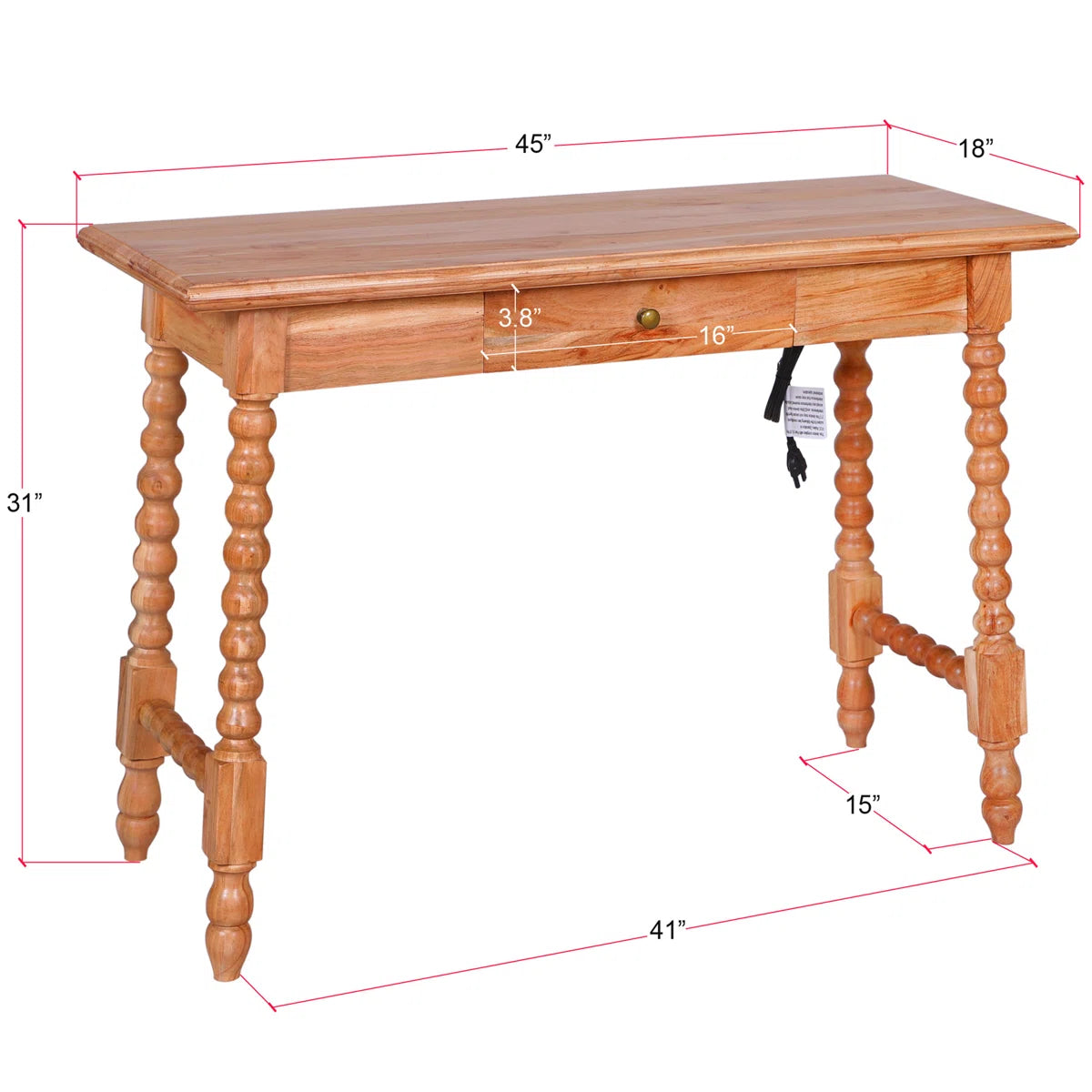 Furnishiaa Sheesham Wood Writing Desk with Drawer and Power Outlet – 43 Inch