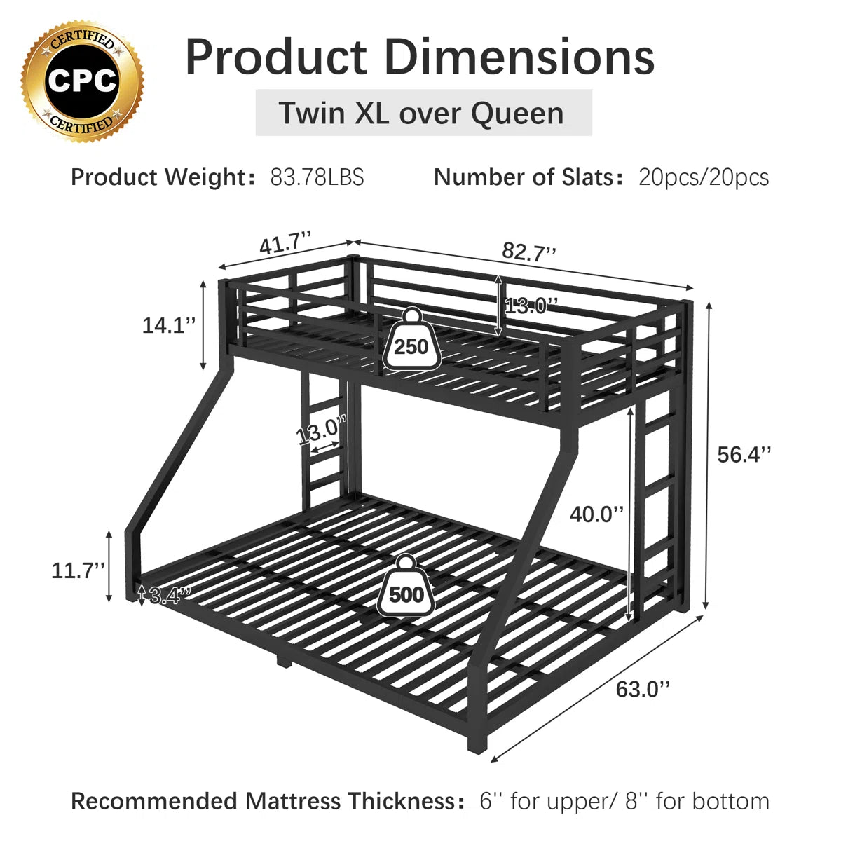 Furnishiaa Twin XL Over Queen Bunk Bed