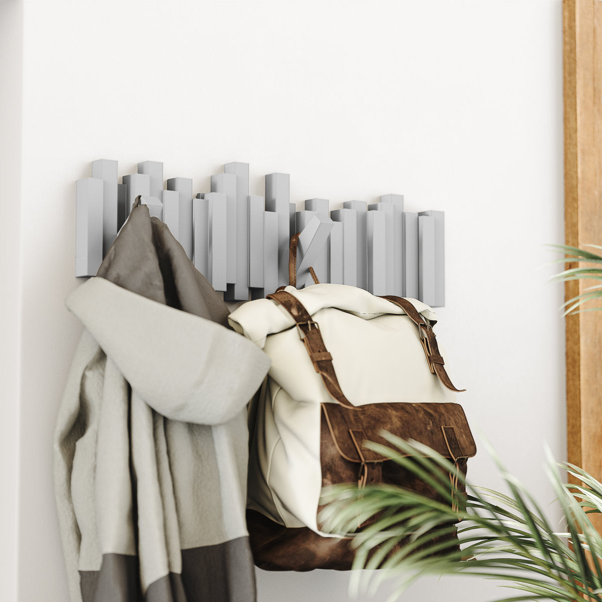 Furnishiaa Modern Wall-Mounted Coat Rack with Foldable Hooks (5 Hooks)