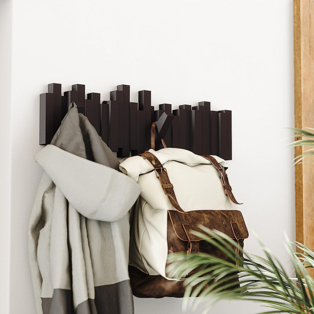 Furnishiaa Modern Wall-Mounted Coat Rack with Foldable Hooks (5 Hooks)