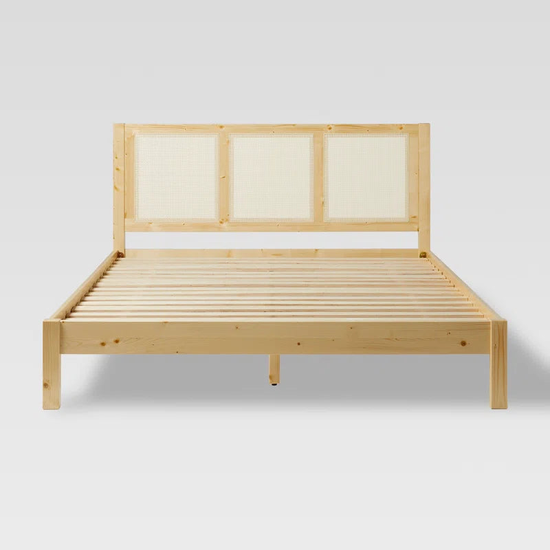Solid Canadian Pine Wood Natural Cane Platform Bed