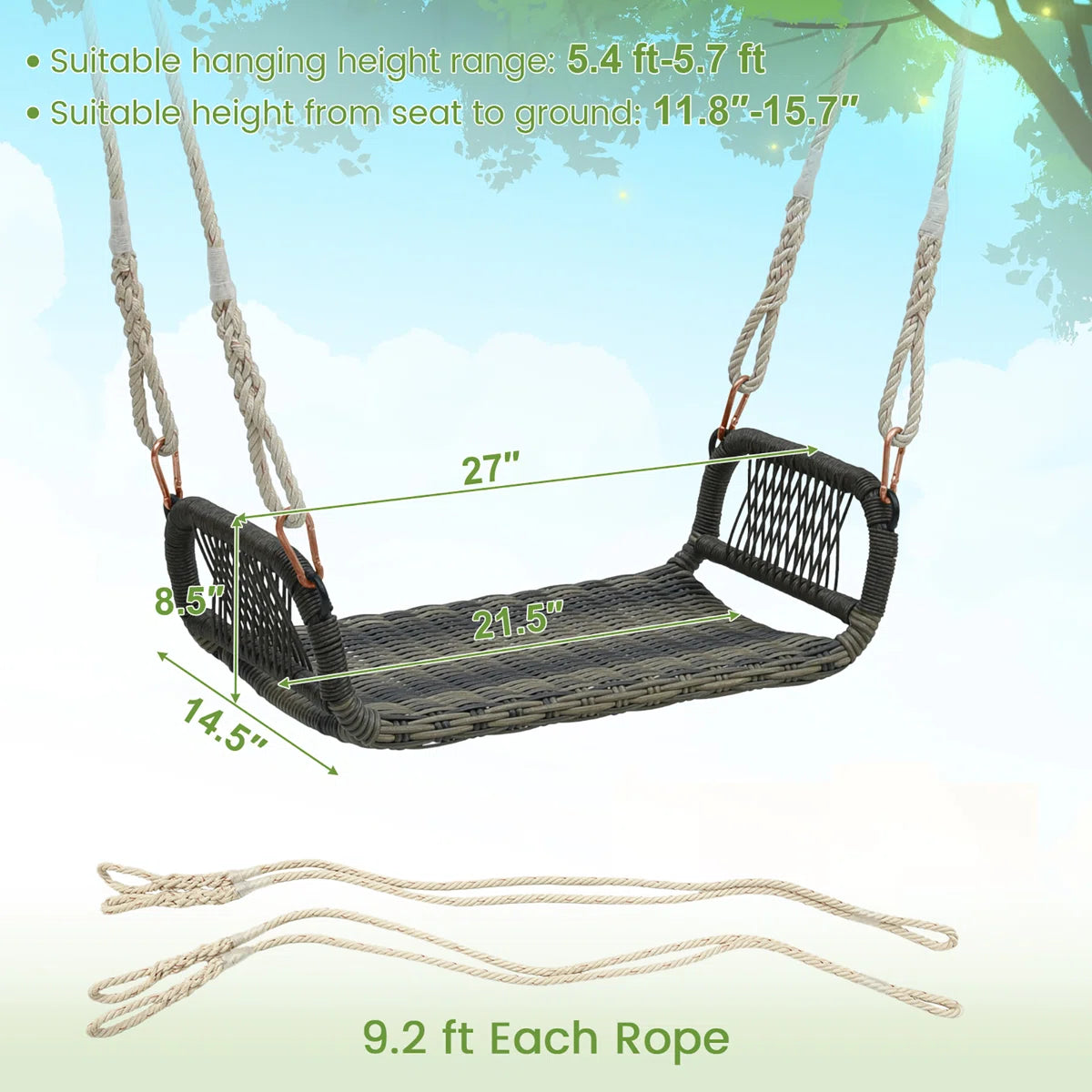 Furnishiaa Rattan Hanging Porch Swing with 4-Way Motion