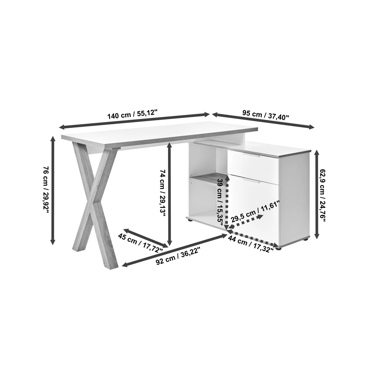 Furnishiaa Solid Sheesham Wood L-Shaped Corner Desk with Storage