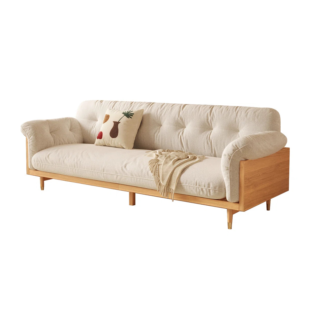 Compact 3-Seater Sheesham Wood Sofa – Cotton Linen Upholstery for Small Living Spaces