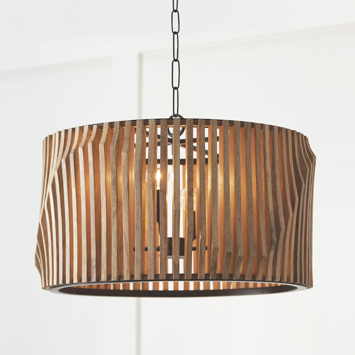 Furnishiaa Archer Pendant Light – Handcrafted Solid Sheesham Wood & Matte Black Metal