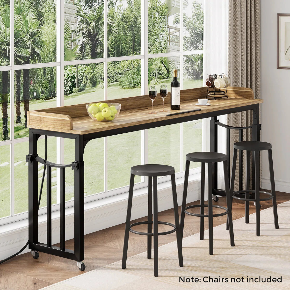 Furnishiaa Sheesham Wood Overbed Standing Desk with Wheels and Power Outlet – 180 cm