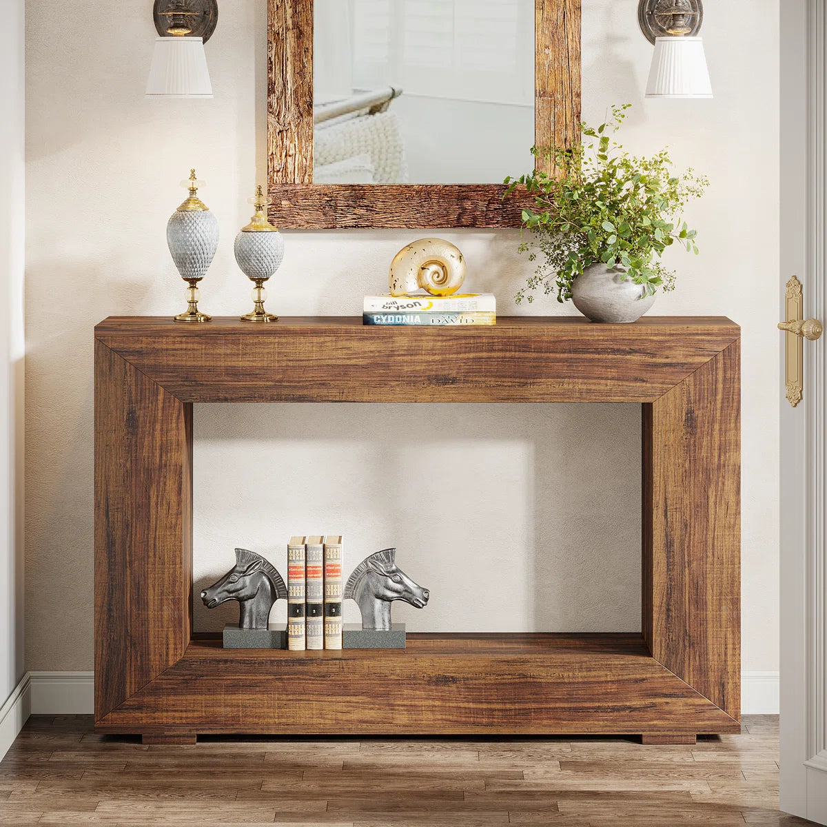 Furnishiaa Solid Sheesham Wood Console Table with Storage Shelf