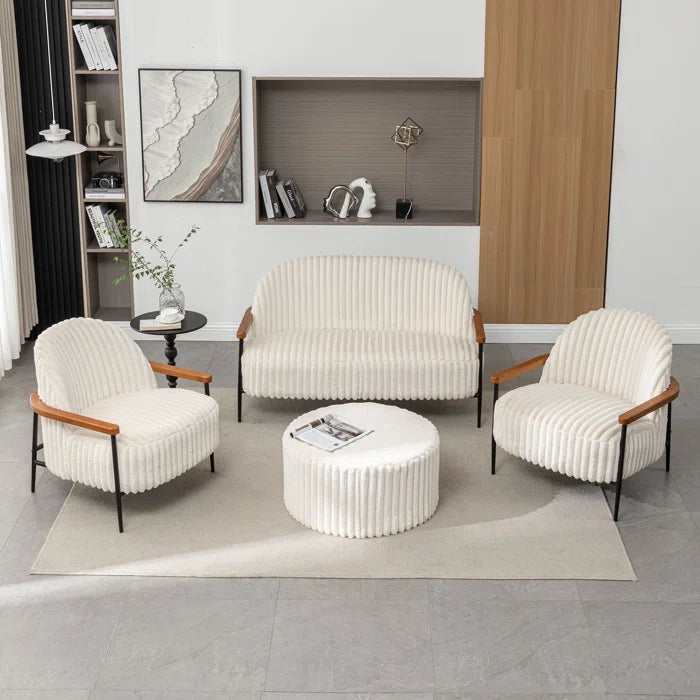 Furnishiaa 4-Piece Modern Living Room Sofa Set – Solid Sheesham Wood Armrests