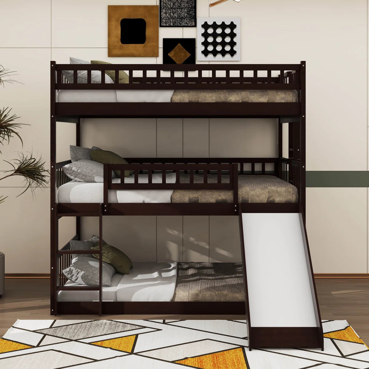 Furnishiaa Full-Over-Full-Over-Full Triple Bunk Bed