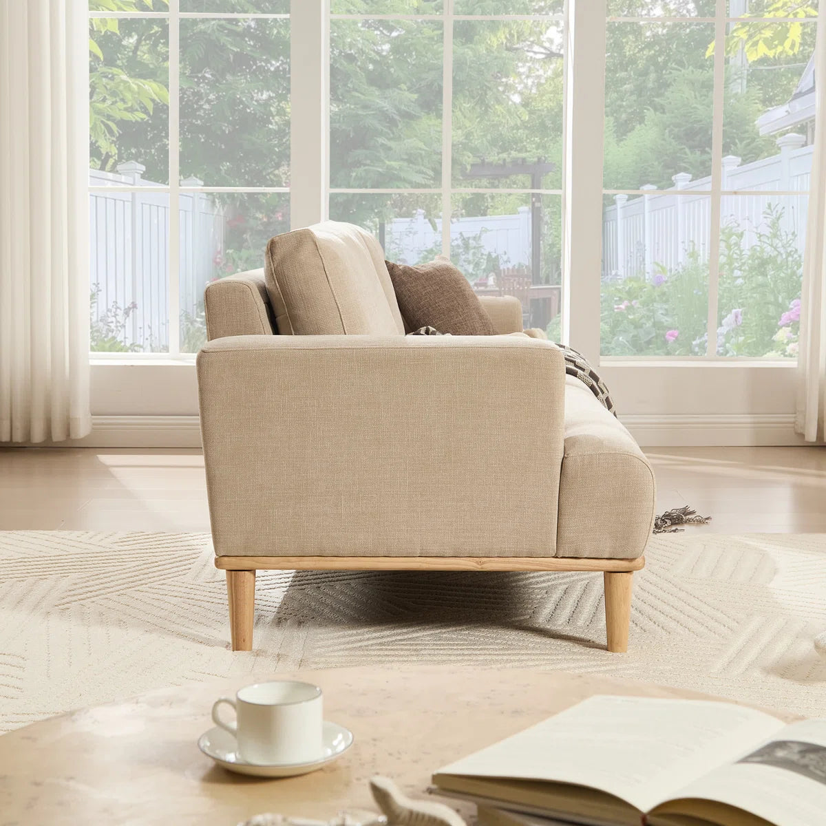 Furnishiaa Upholstered Standard 3-Seater Sofa with Solid Wood Legs