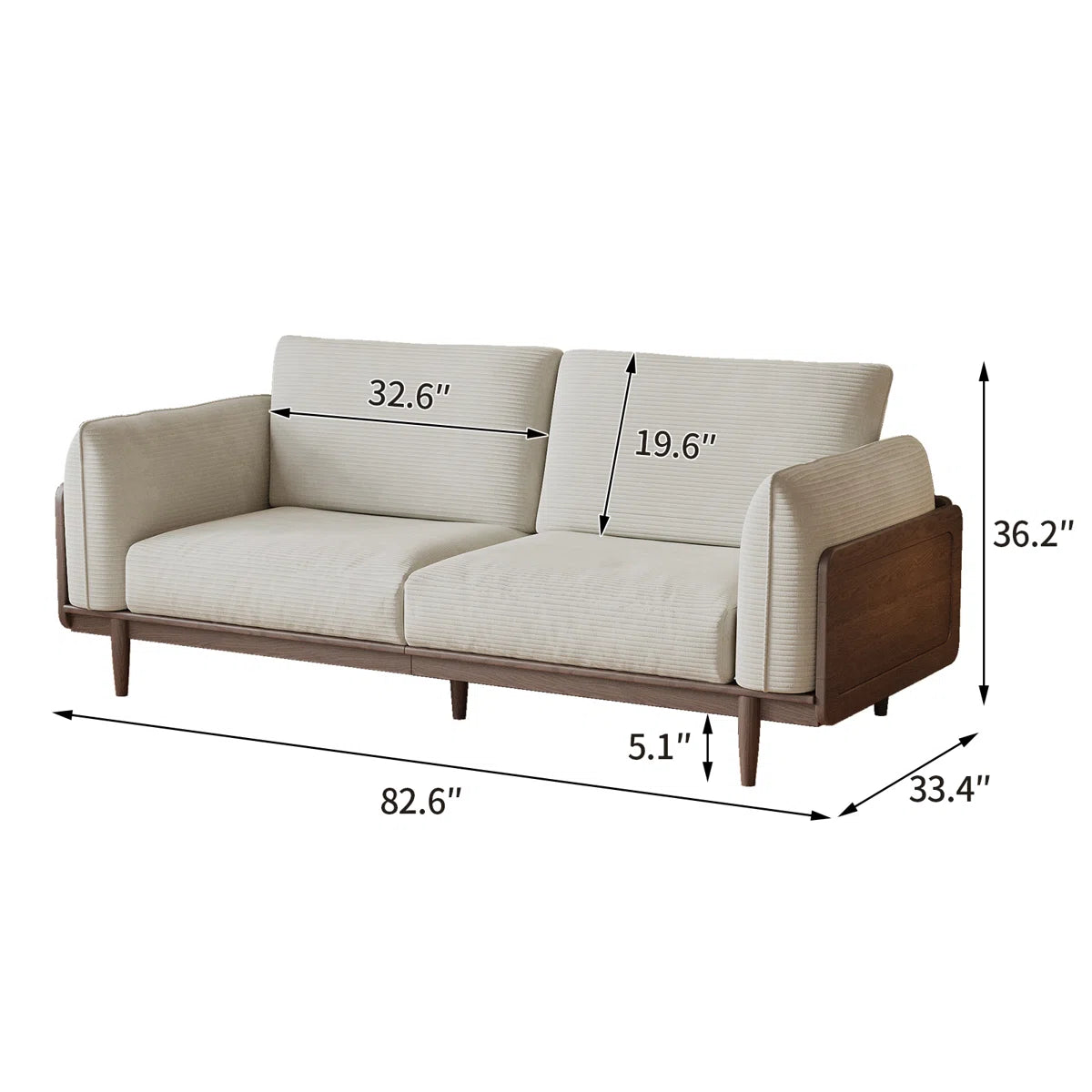 Elegant 3-Seater Corduroy Sofa with Solid Sheesham Wood Frame