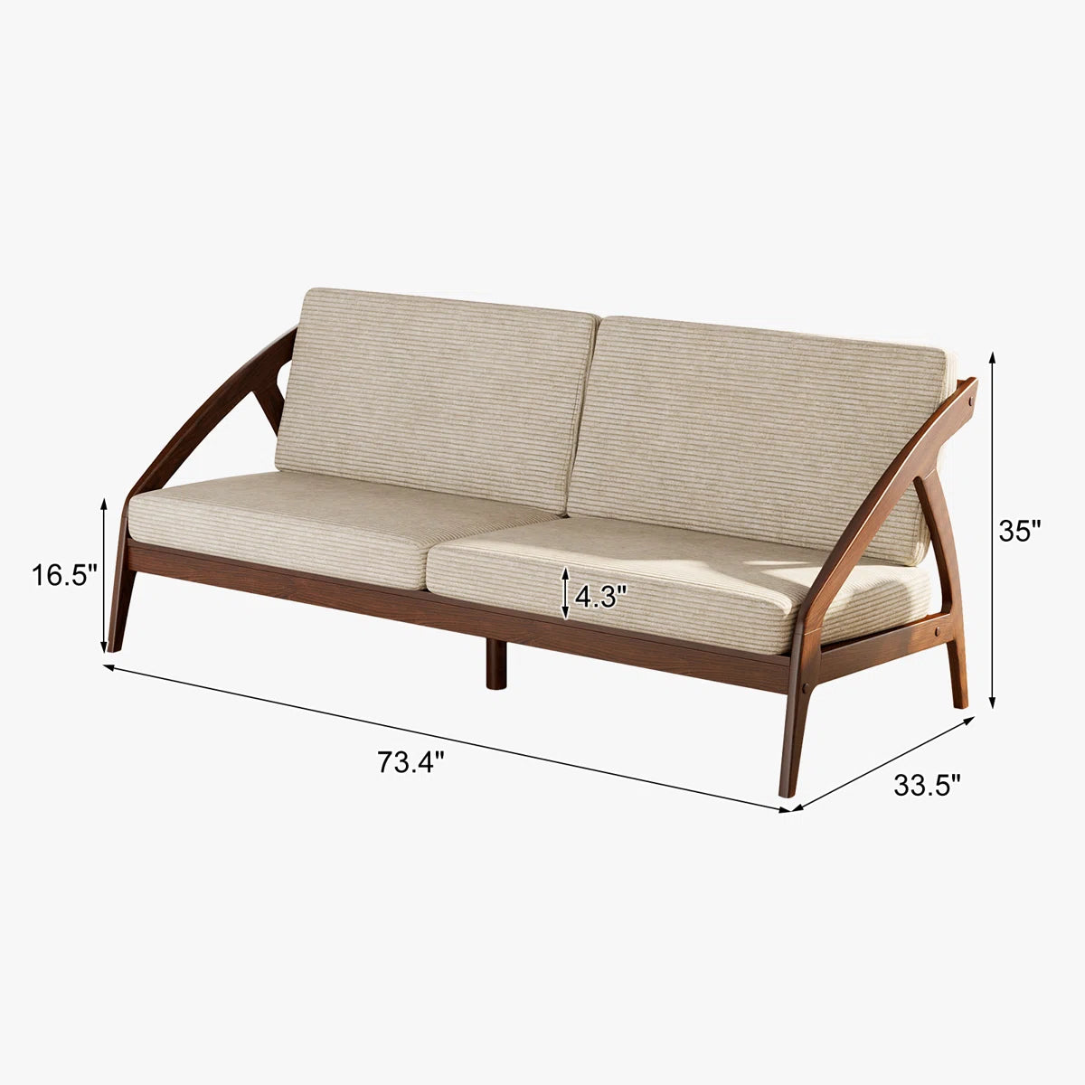 Furnishiaa Solid Sheesham Wood Sofa with Corduroy Upholstery