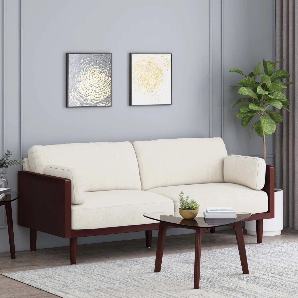 Furnishiaa 3-Seater Mid-Century Modern Upholstered Sofa