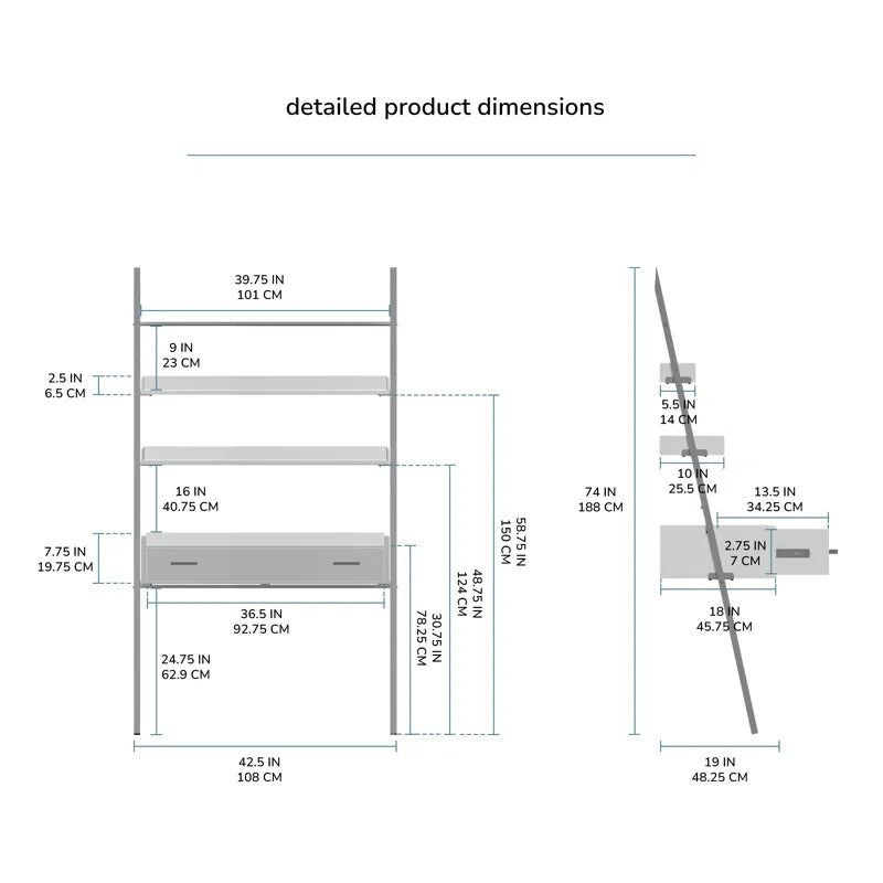 Furnishiaa Solid Sheesham Wood Ladder Desk with Drawer & Shelves – Light Industrial Style