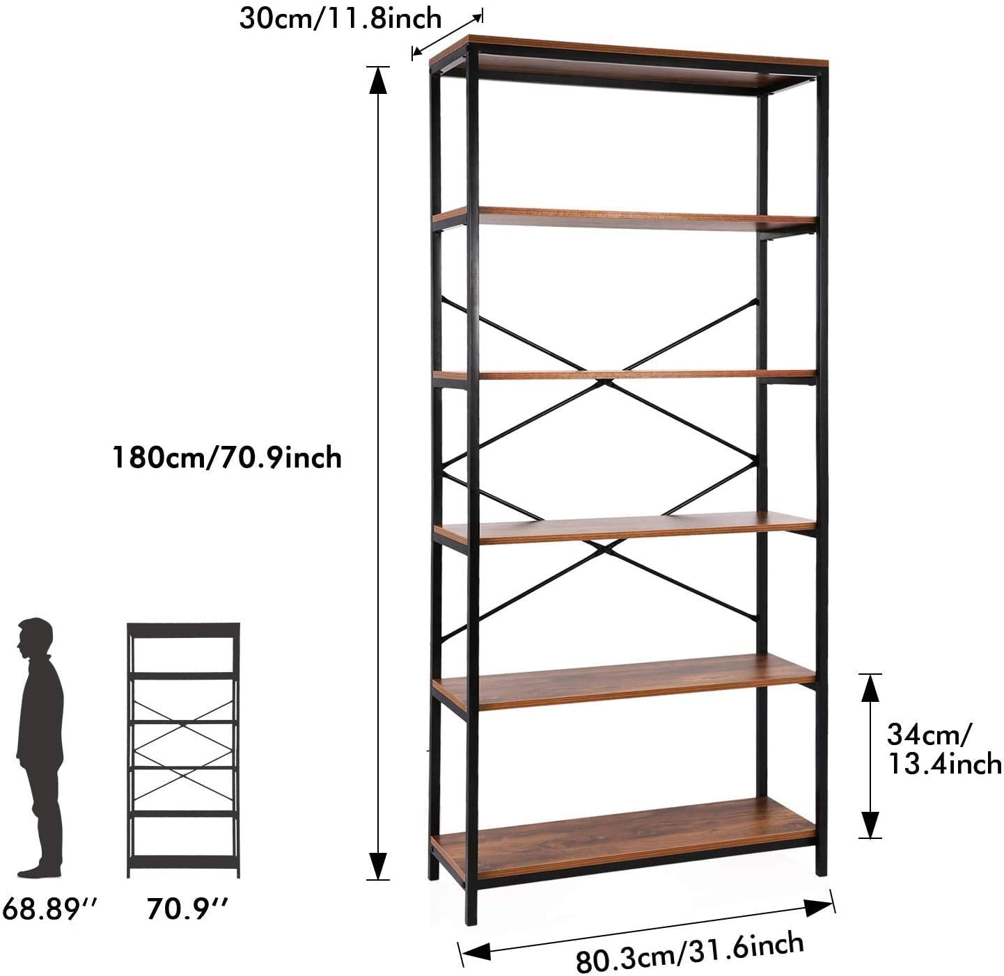 5 Shelf Bookcase Metal and Wooden Bookshelves For Home - Furnishiaa -  - 