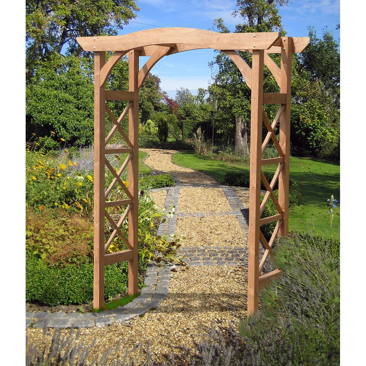 Furnishiaa Solid Sheesham Wood Garden Arbor – Natural Finish with Climbing Plant Support