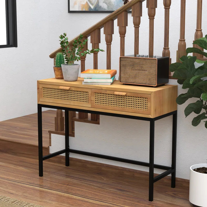 Rustic Natural Cane Console Table For Home