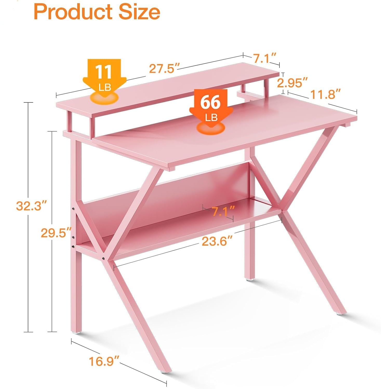 ODK Small Desk, 27.5 Inch Small Computer Desk for Small Spaces, Compact Desk with Storage, Tiny Desk Study Desk with Monitor Stand for Home Office, Pink