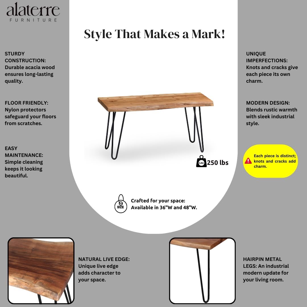 Furnishiaa Live Edge Solid Wood and Metal Hairpin Legs Table