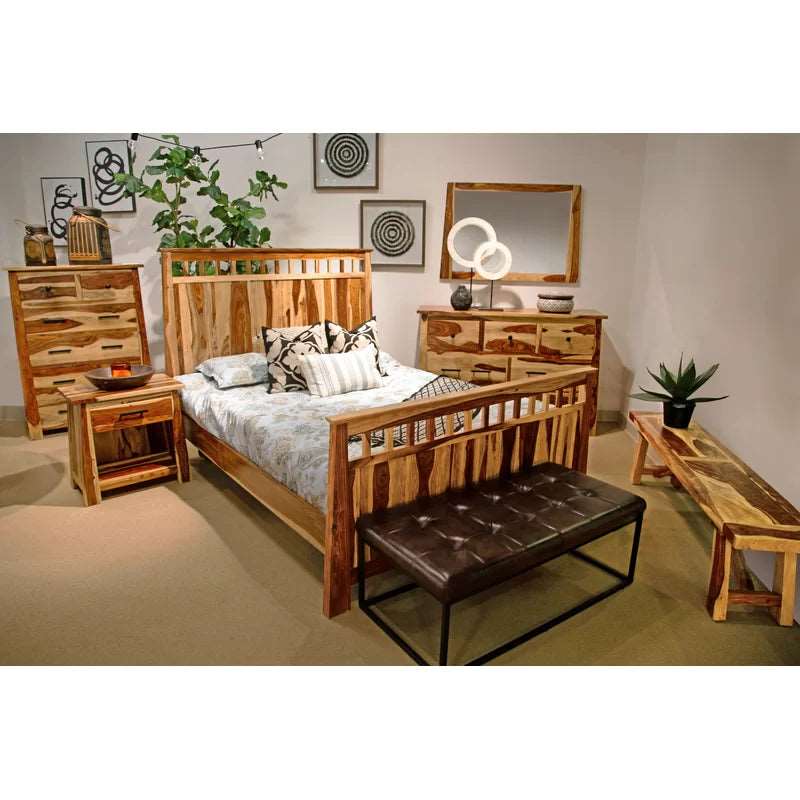 Furnishiaa Solid Sheesham Wood Natural Bed For Home