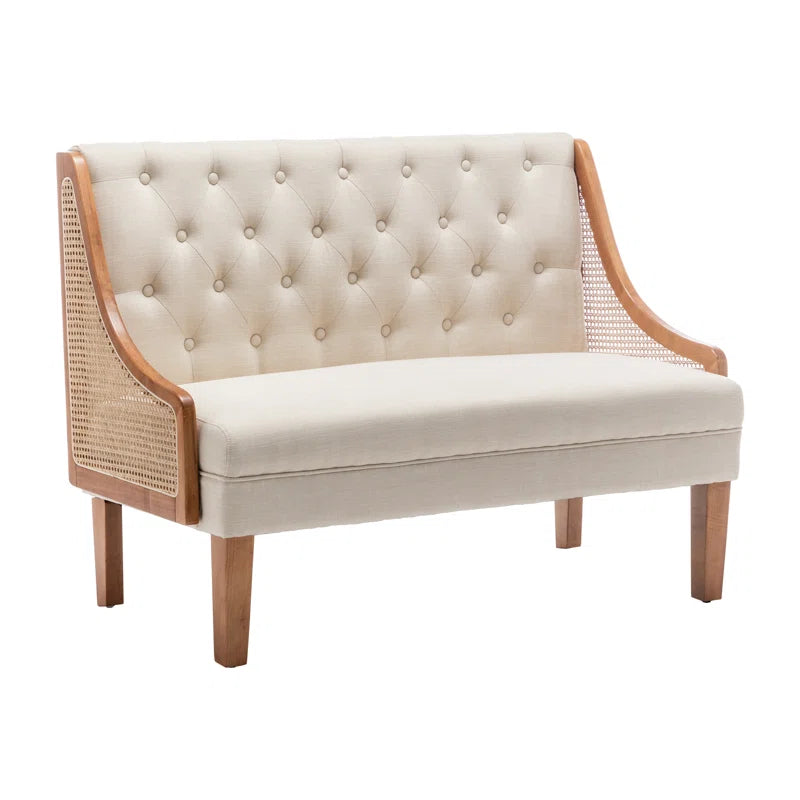 Solid Wood Upholstered Natural Cane 2 Seater Sofa