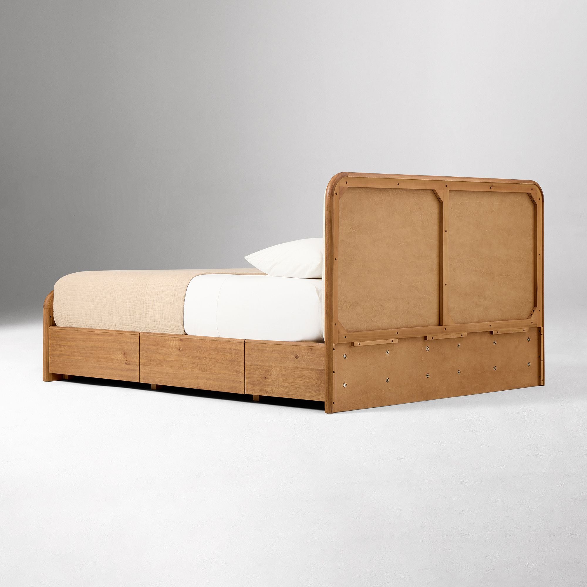 Furnishiaa Solid Sheesham Wood Upholstered Storage Bed with Drawers