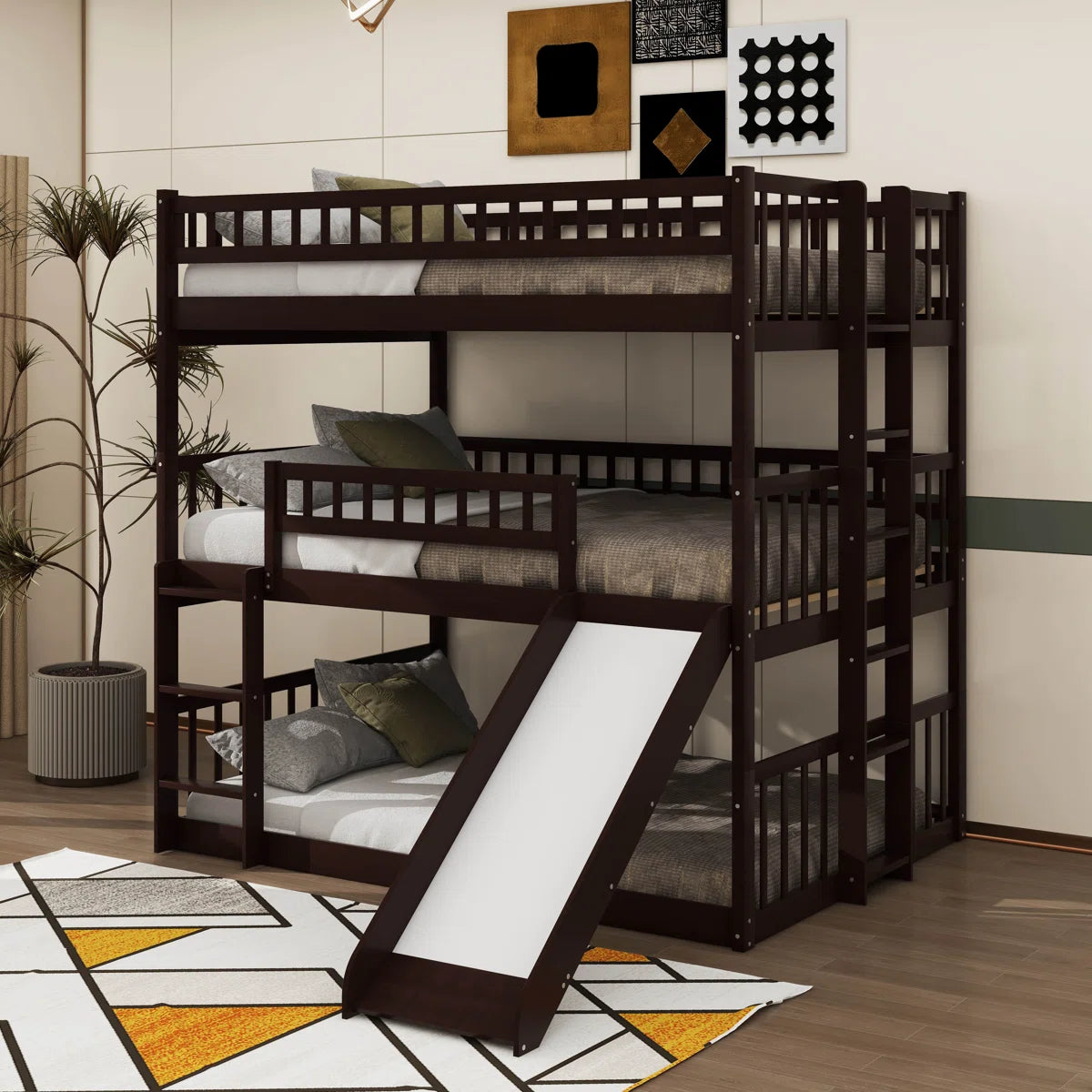 Furnishiaa Full-Over-Full-Over-Full Triple Bunk Bed