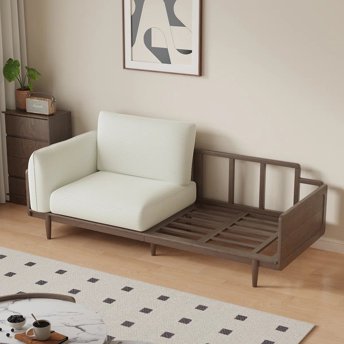 Elegant 3-Seater Corduroy Sofa with Solid Sheesham Wood Frame