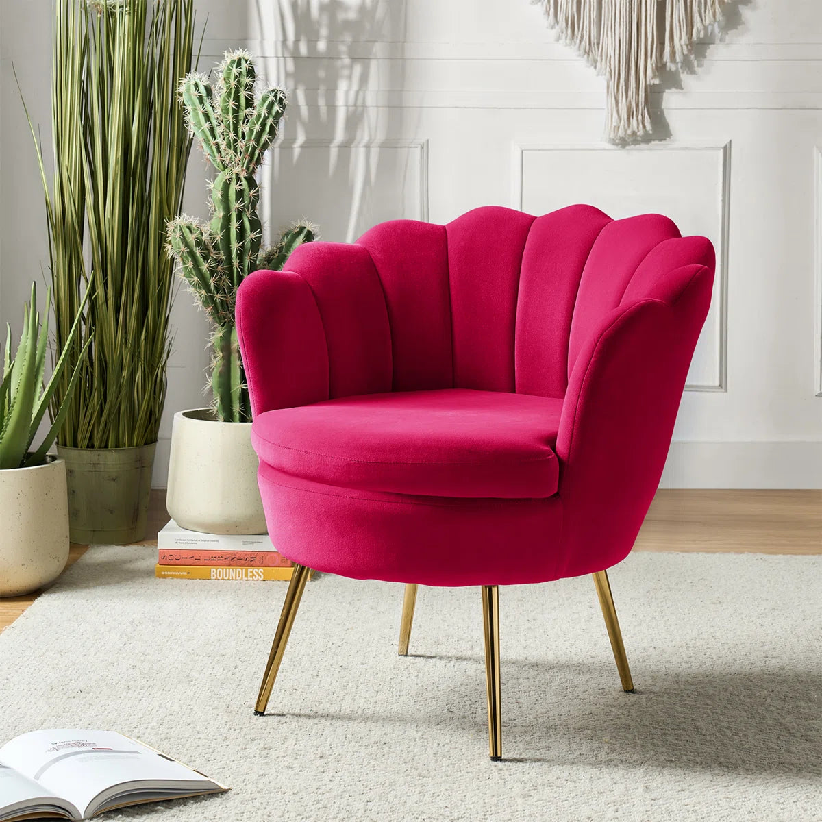 Furnishiaa Velvet Barrel Accent Chair with Gold Metal Legs