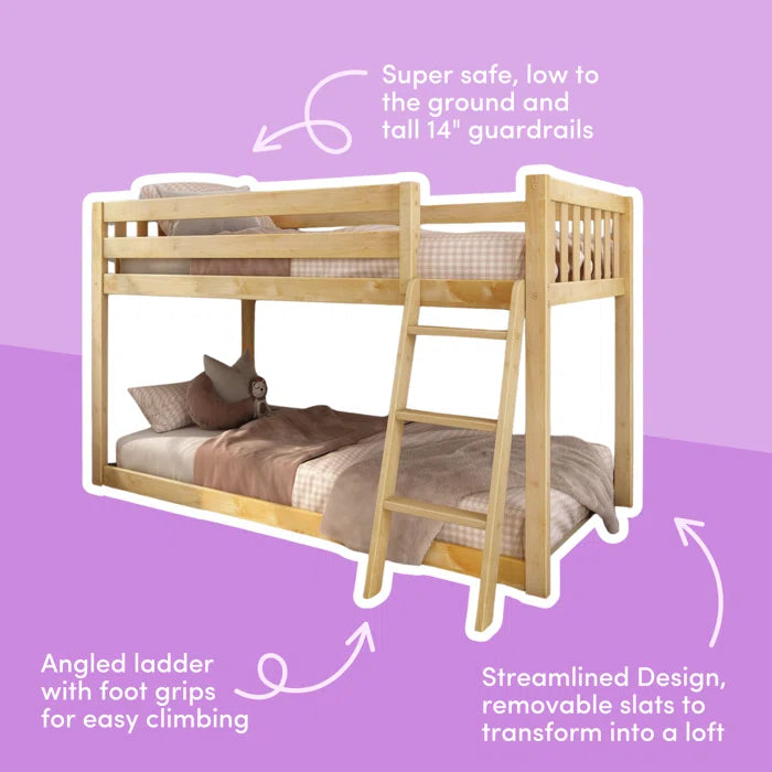 Furnishiaa Solid Sheesham Wood Twin Over Twin Low Bunk Bed
