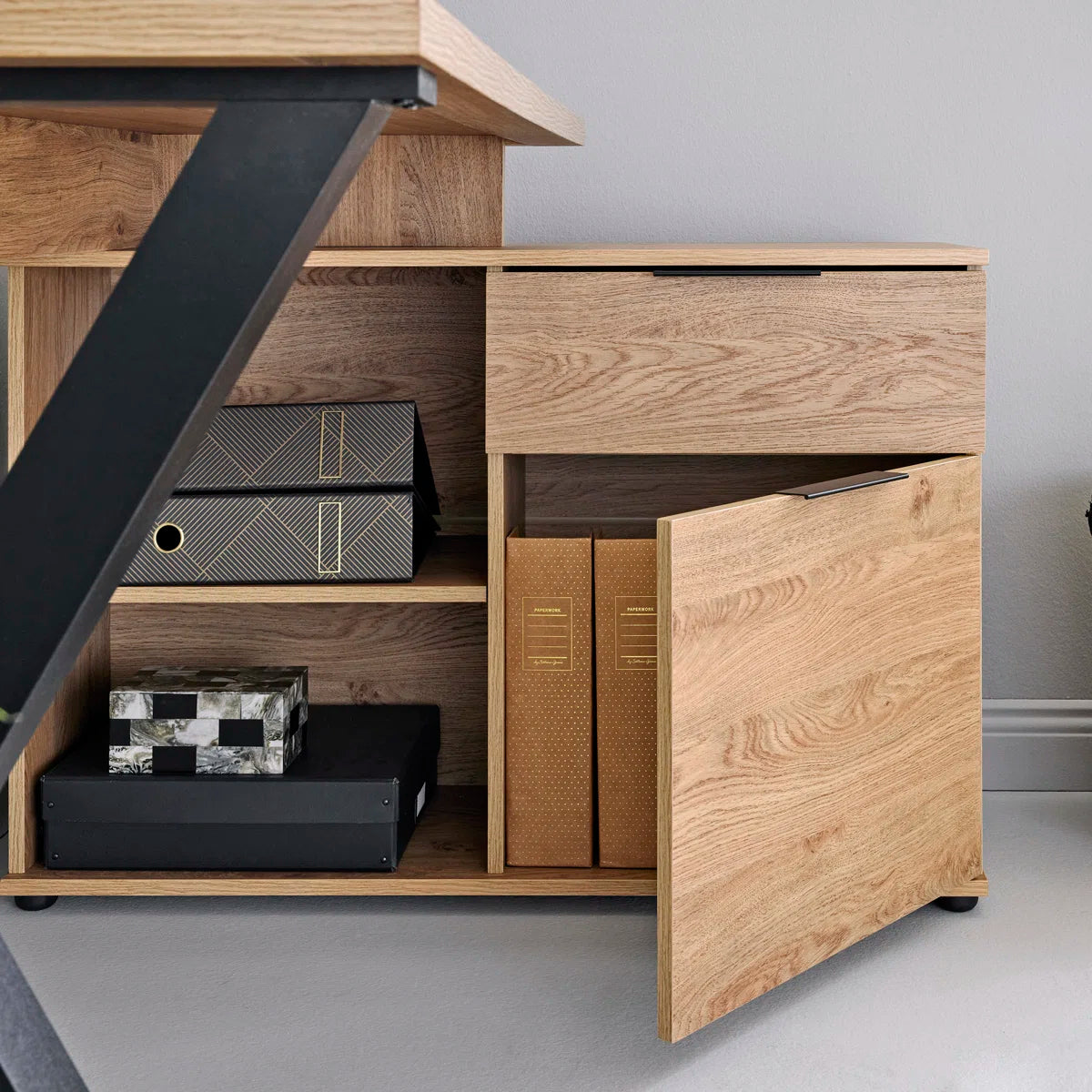 Furnishiaa Solid Sheesham Wood L-Shaped Corner Desk with Storage