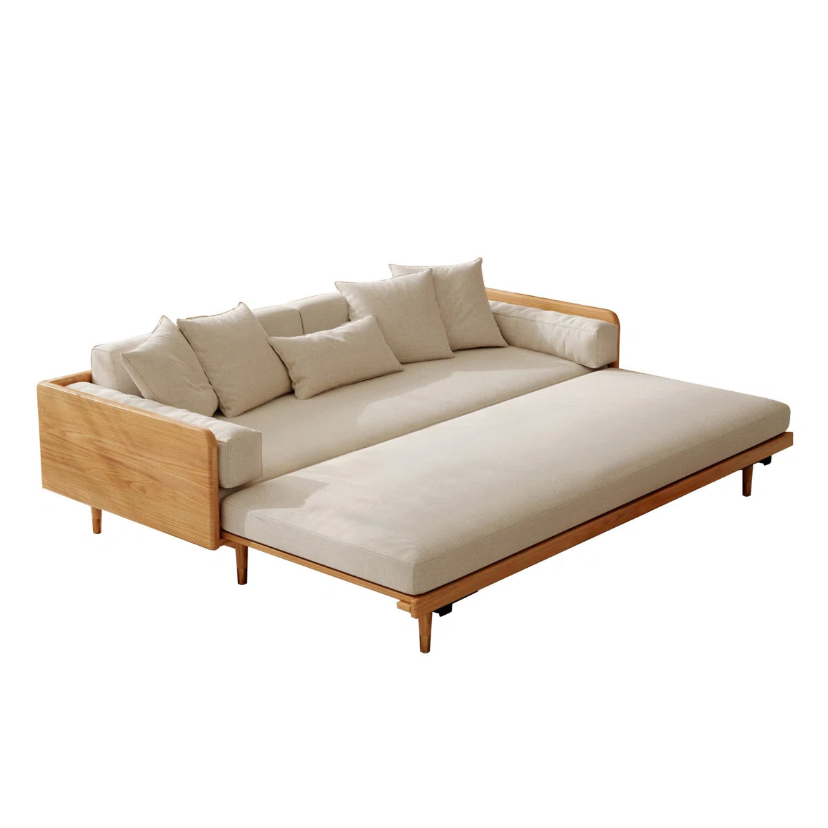 Furnishiaa Japanese Style Retractable Solid Sheesham Wood Sofa Bed