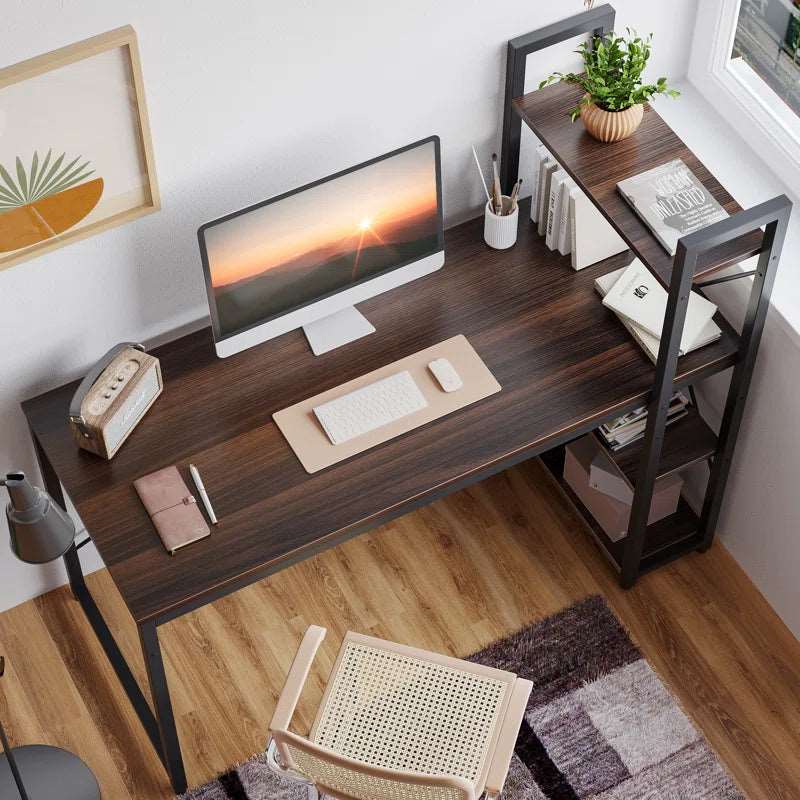 FURNISHIAA Simple Sheesham Wood Study Table with Bookshelf
